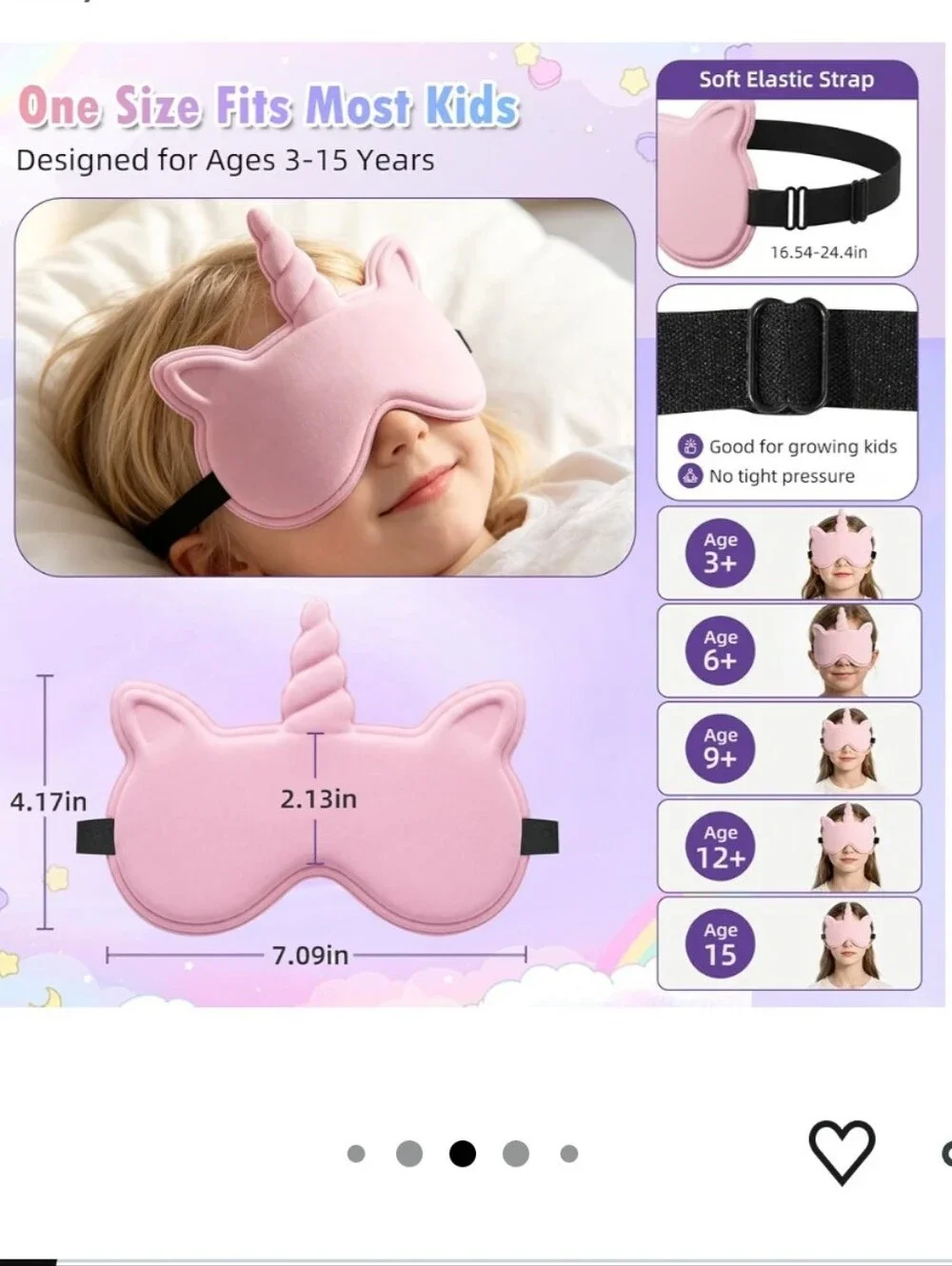 Kids Unicorn Sleeping Mask - Soft Contoured Eye Mask (Pink)